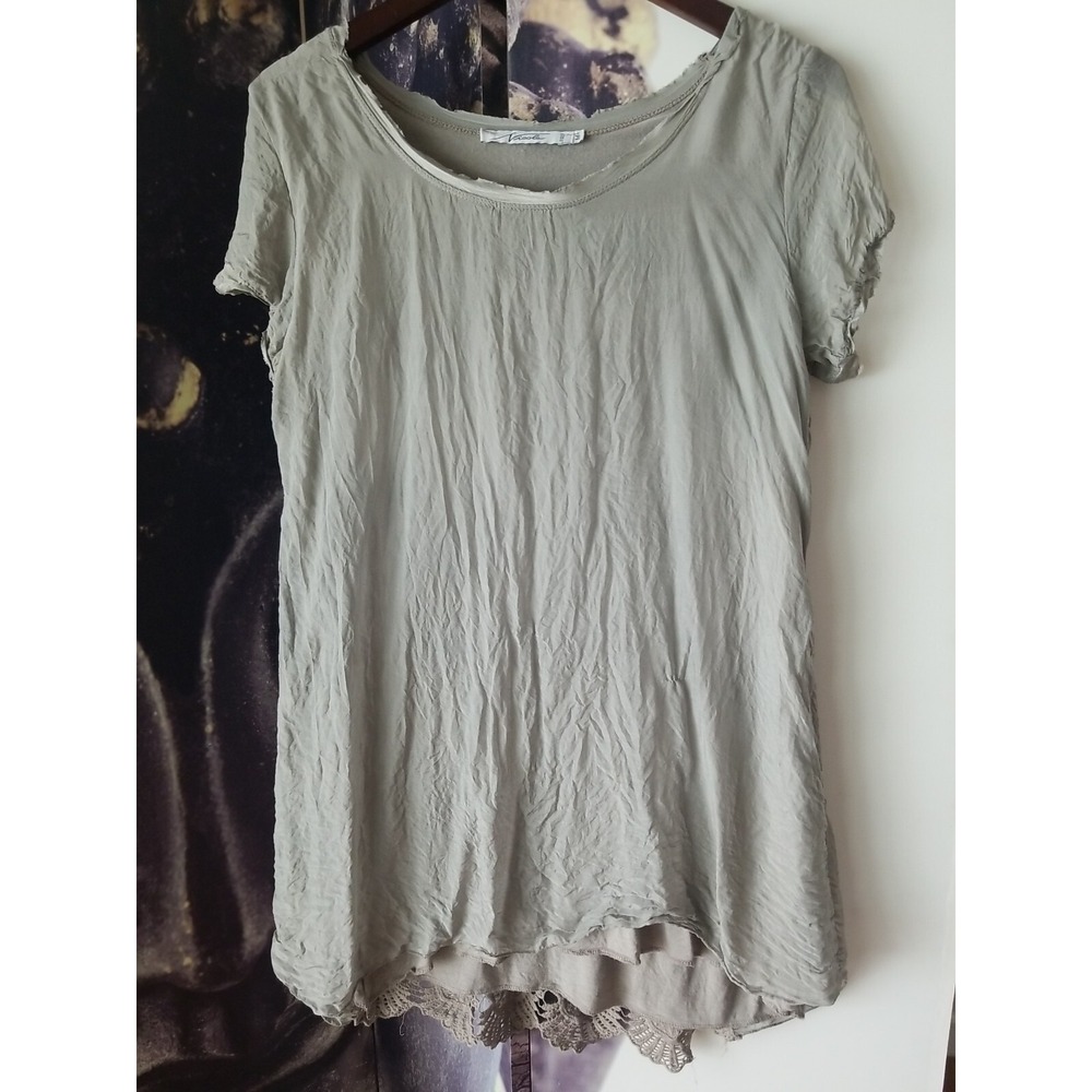 Nicole Made In Italy 100% Silk Short Sleeve Long Tunic Silver Gray Size M